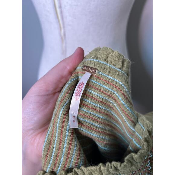 Free People Green Floral Fairy Cottage Boho Gauze Smocked Dahlia Maxi Dress M - Picture 2 of 6